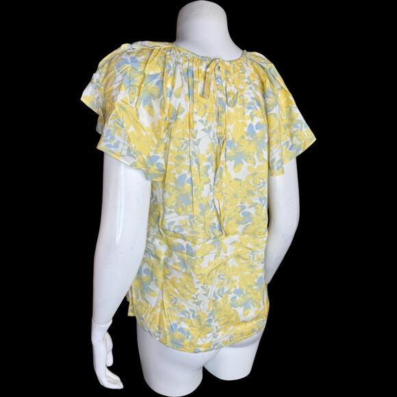 Candace Cameron Bure Printed Tulip Sleeve Bow Back Blouse Yellow XS - Picture 4 of 10